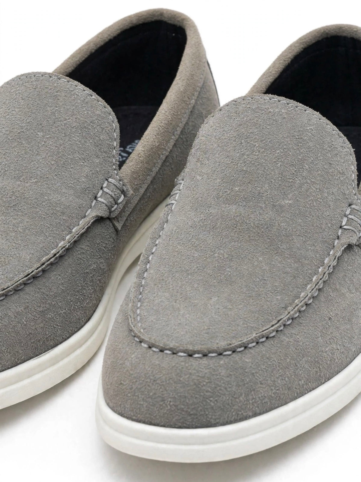 Gray Suede Moccasin Loafers – White Sole