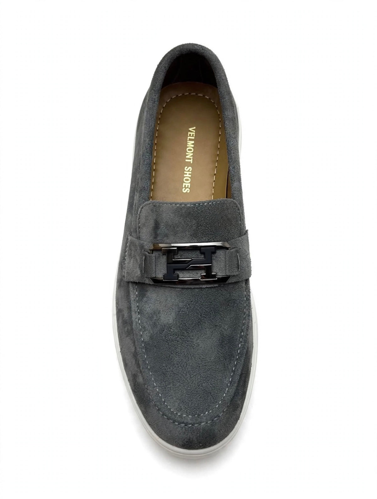 Urban Suede Loafer - Grey with Black Gunmetal Buckle - White Sole