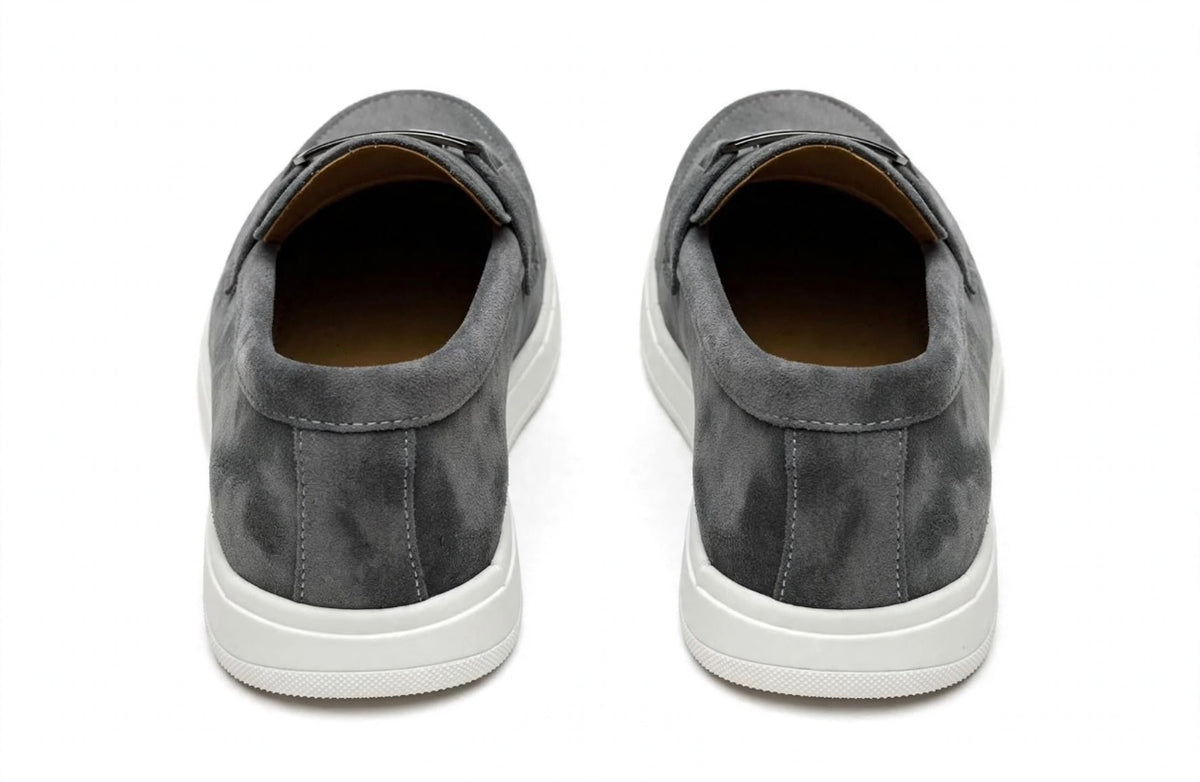 Urban Suede Loafer - Grey with Black Gunmetal Buckle - White Sole