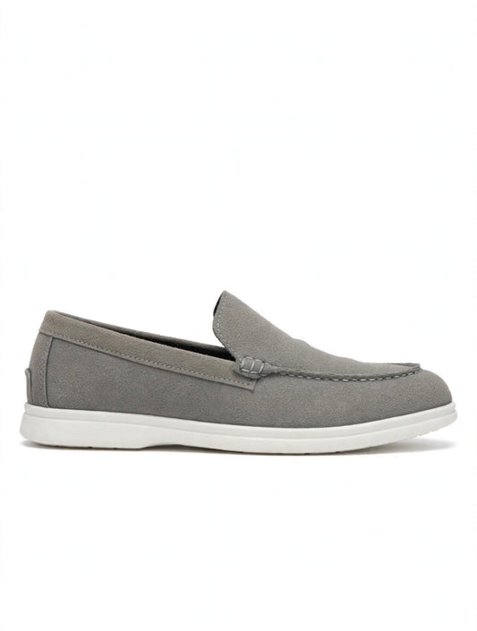 Gray Suede Moccasin Loafers – White Sole