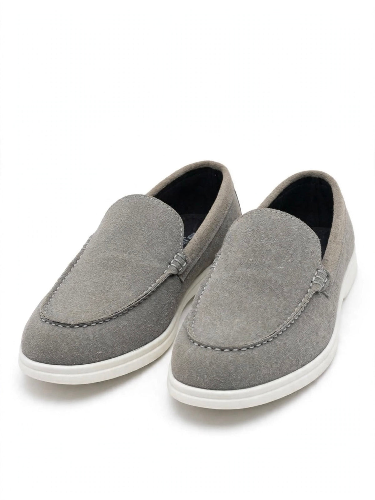 Gray Suede Moccasin Loafers – White Sole
