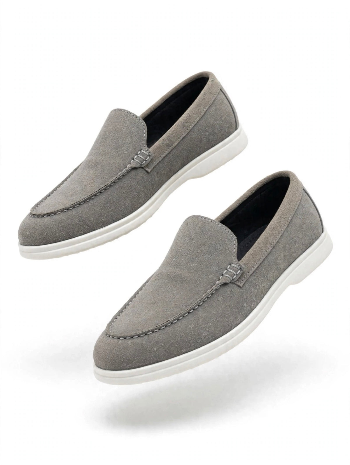 Gray Suede Moccasin Loafers – White Sole