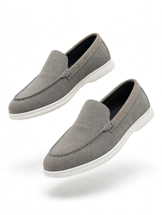 Gray Suede Moccasin Loafers – White Sole