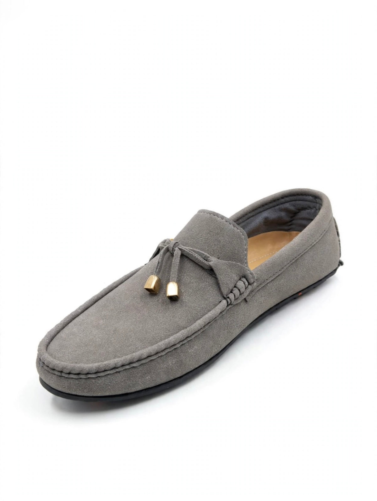 Grey Suede Tassel Loafers – Gold Tips