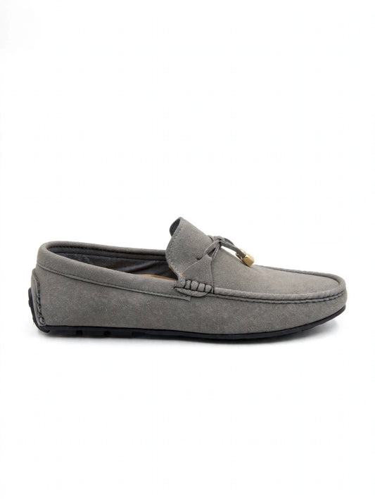 Grey Suede Tassel Loafers – Gold Tips