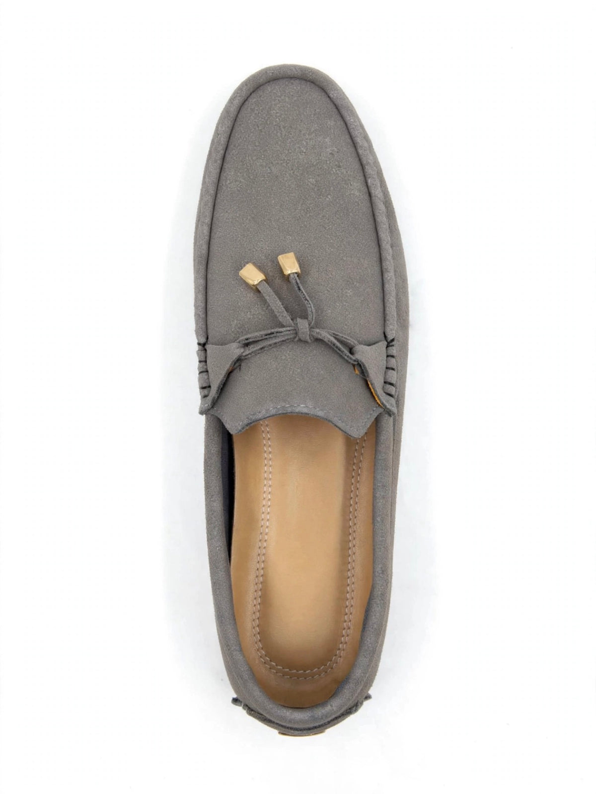 Grey Suede Tassel Loafers – Gold Tips